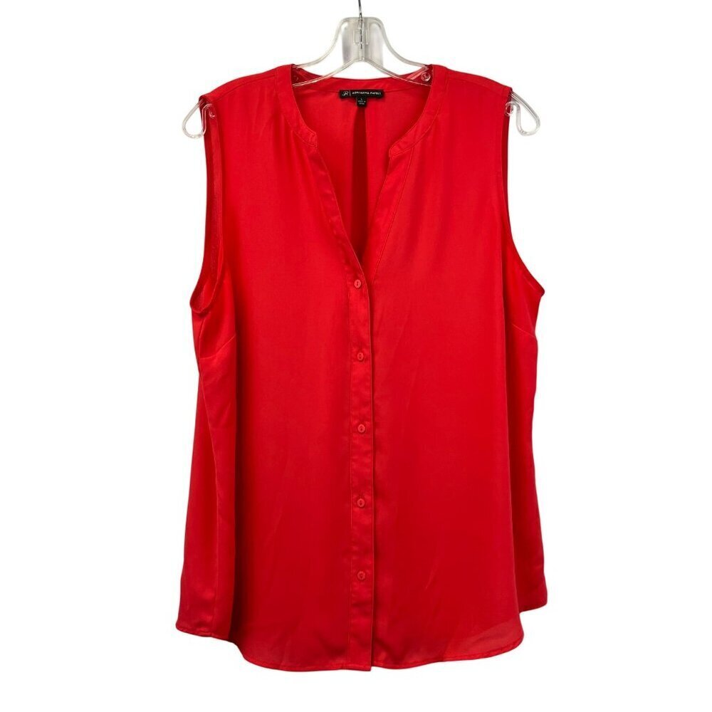 Adrianna Papell Womens Button Up Sleeveless Top Coral Pink Size Large